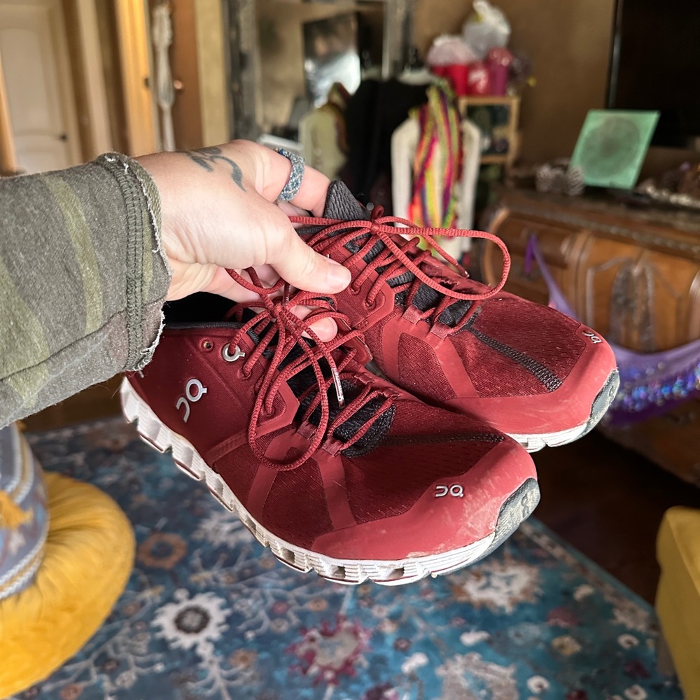 On Cloud Running Burgundy Athletic Shoes